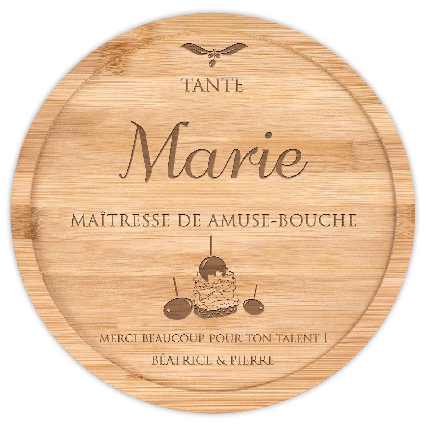 Plateau à fromage en bois personnalisé pour l'anniversaire de tantine