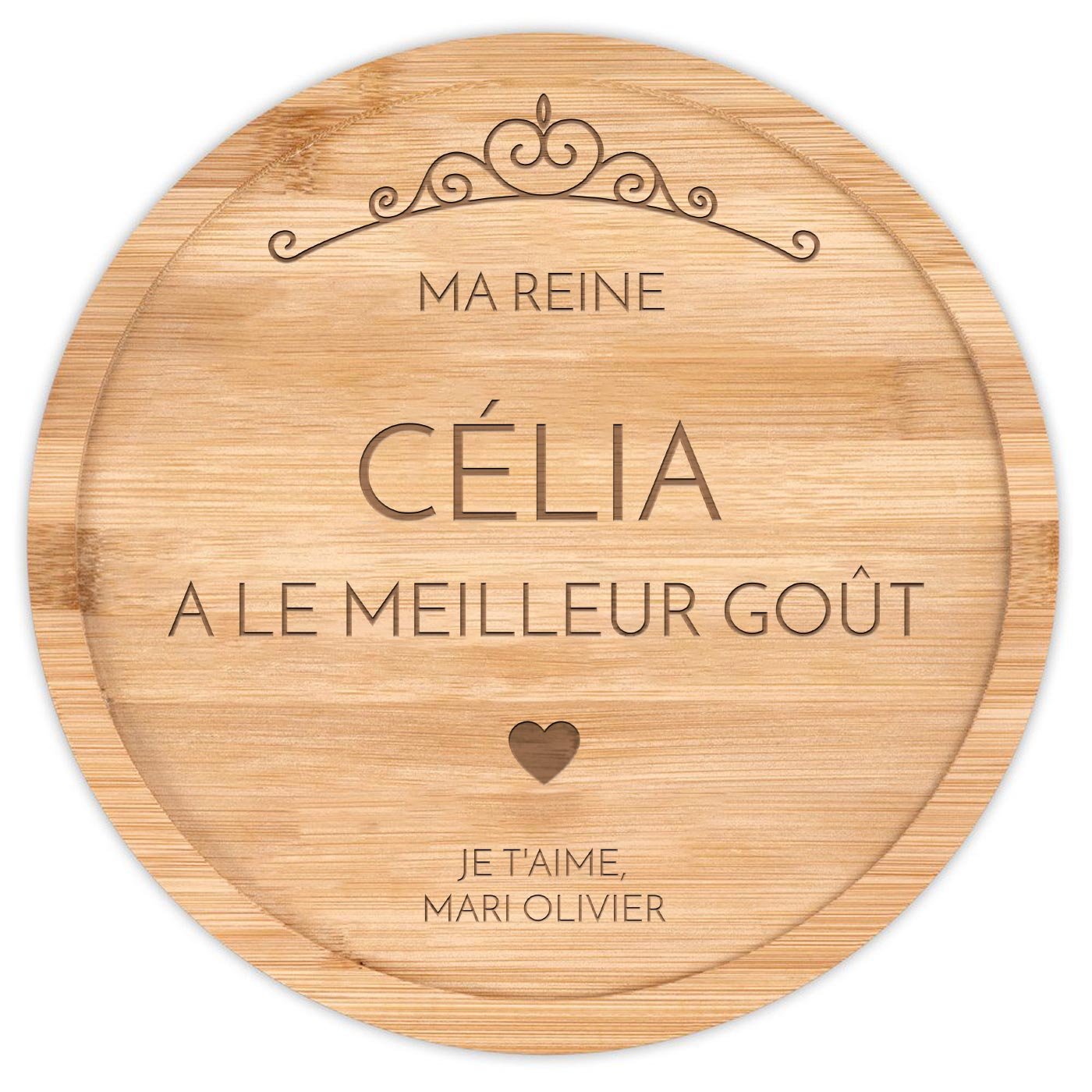 Plateau à fromage en bois avec gravure pour une femme pour l'anniversaire de mariage