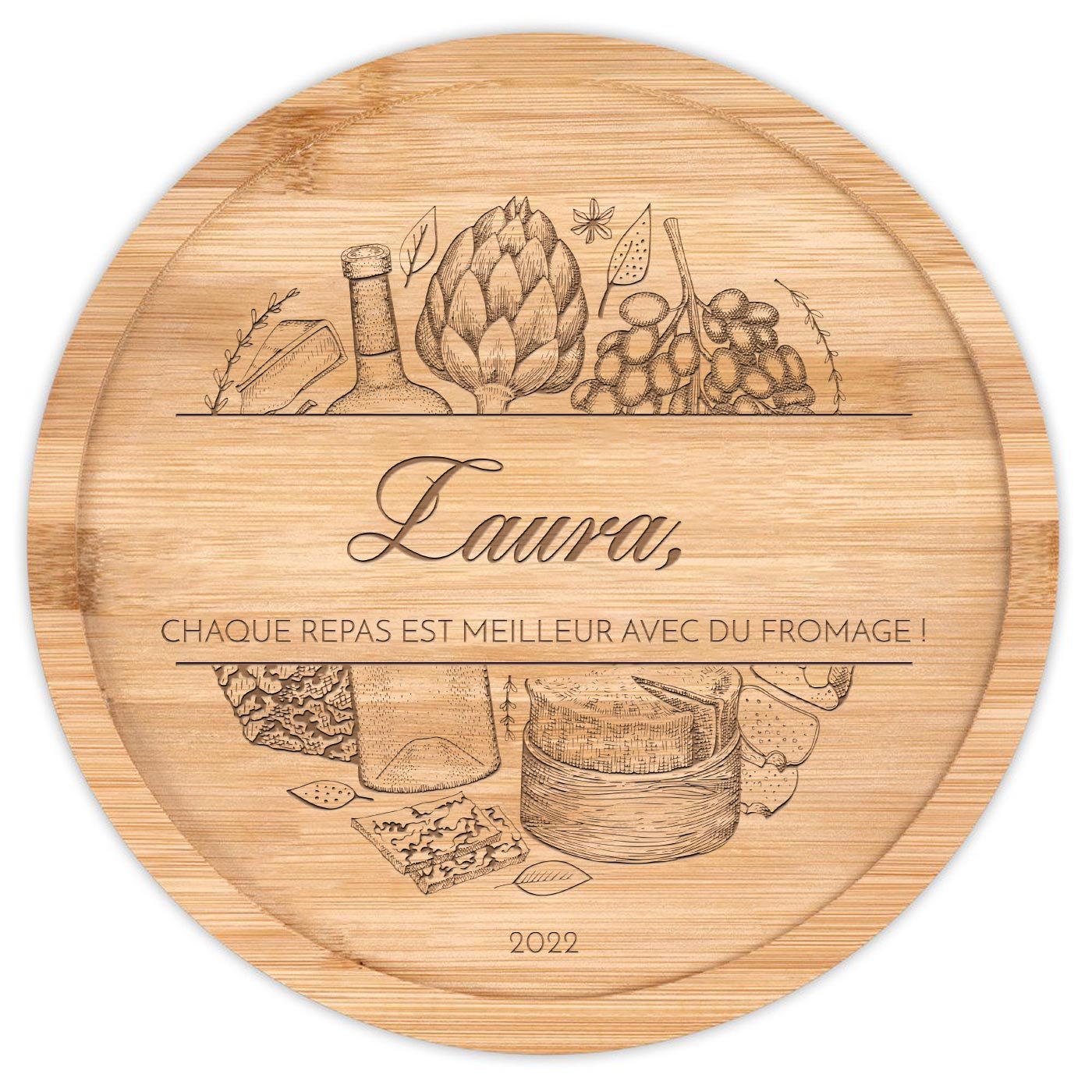 Plateau à fromage en bois avec gravure pour elle pour son anniversaire
