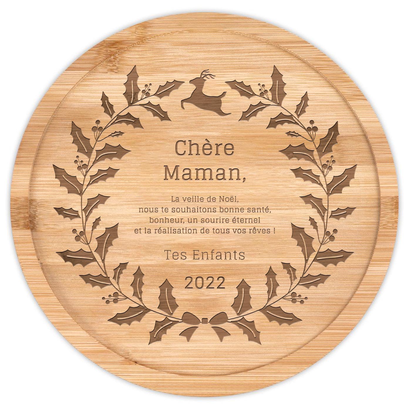 Plateau à fromage en bois personnalisé pour maman pour Noël