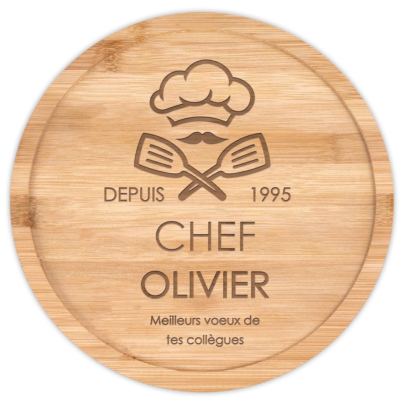 Plateau à fromage en bois avec gravure pour l'anniversaire d'un collègue