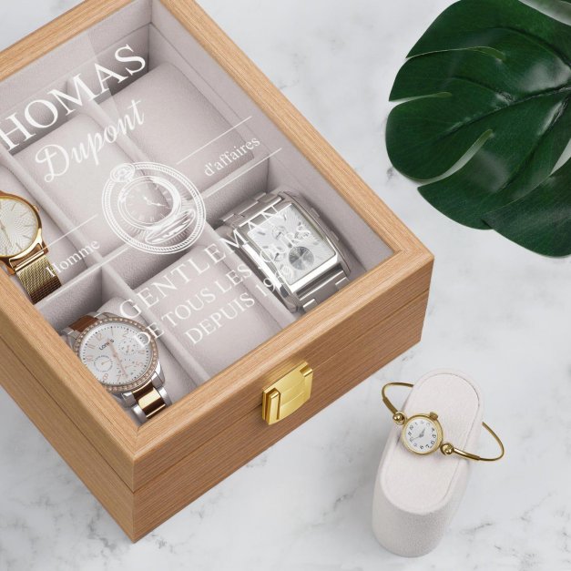 Boîte à montres en bois clair personnalisée pour l'anniversaire de papa