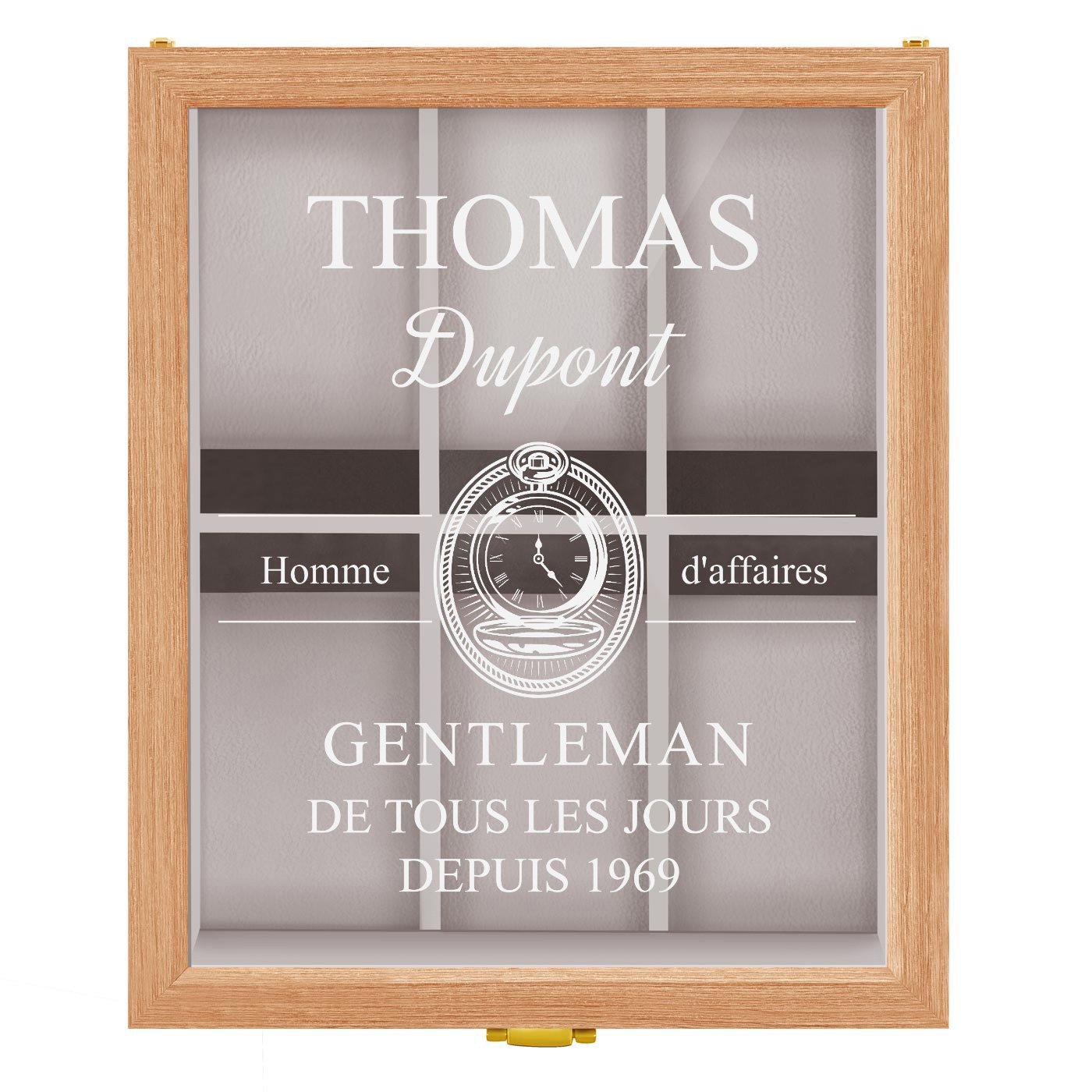 Boîte à montres en bois clair personnalisée pour l'anniversaire de papa