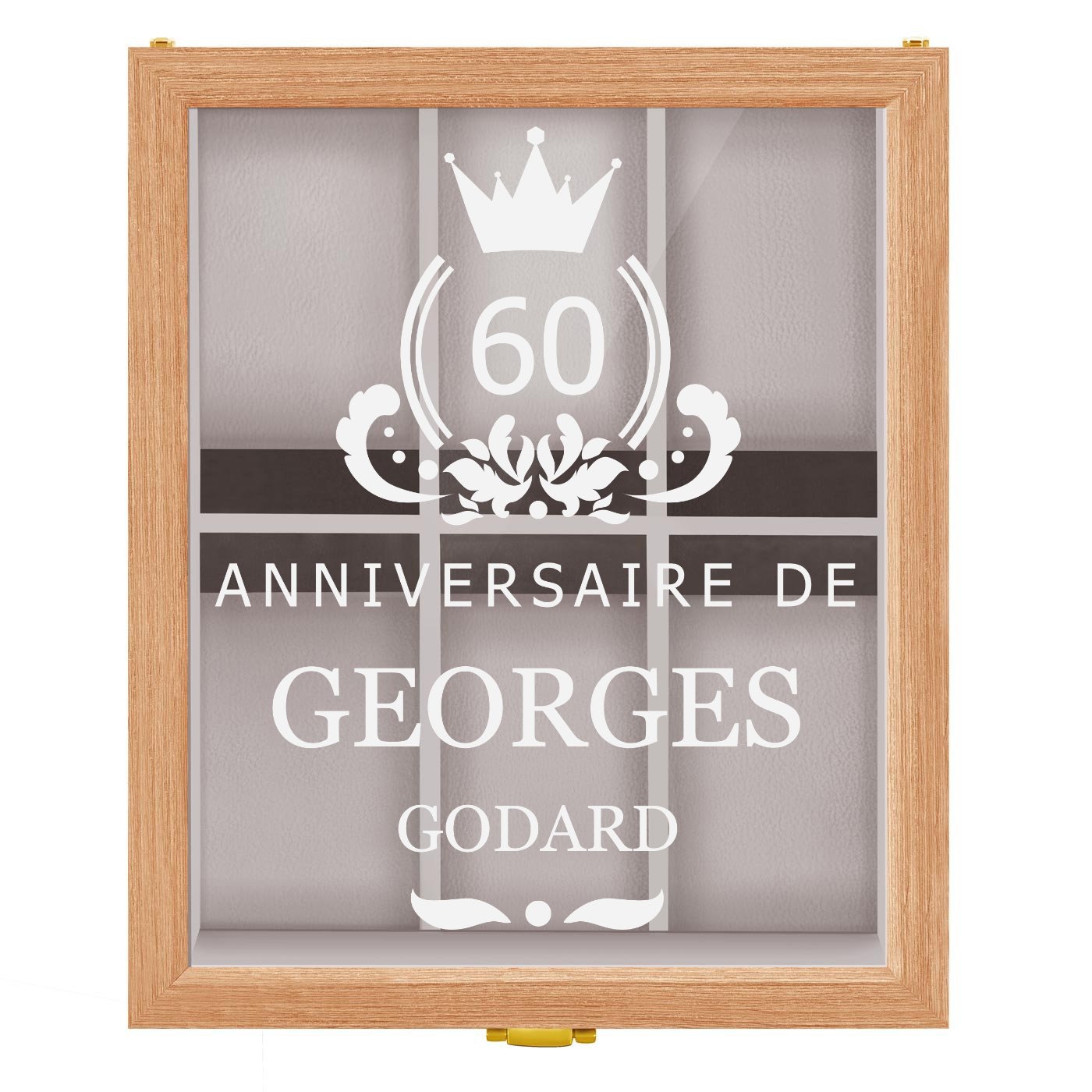 Boîte à montres en bois clair avec gravure pour un homme pour son 60e anniversaire