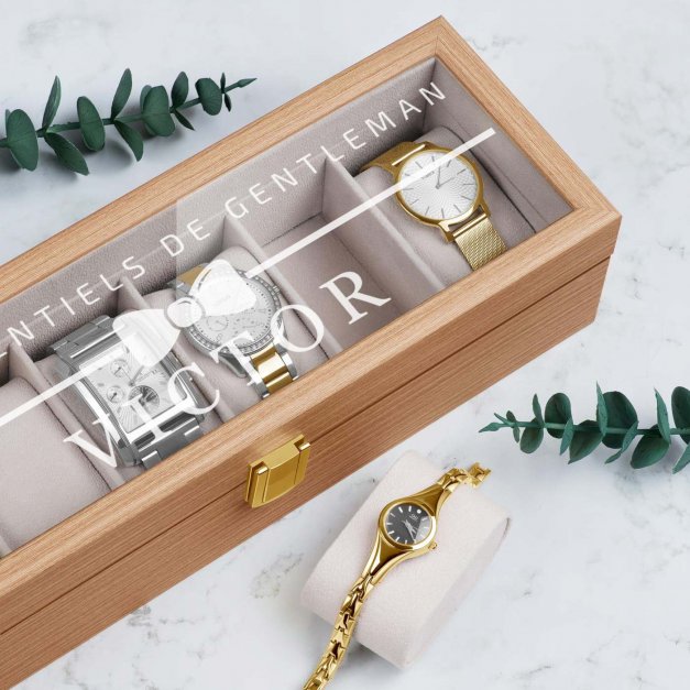 Boîte à montres en bois avec gravure pour l'anniversaire d'un gentleman