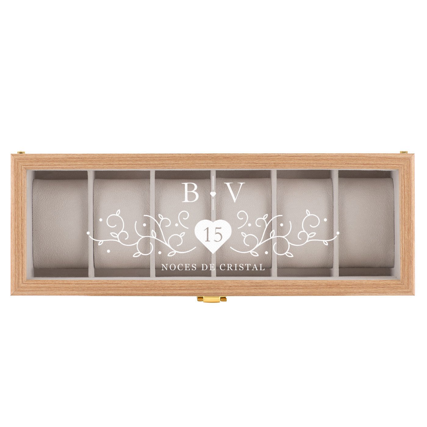 Boîte à montres en bois personnalisée pour un couple pour 15 ans de mariage