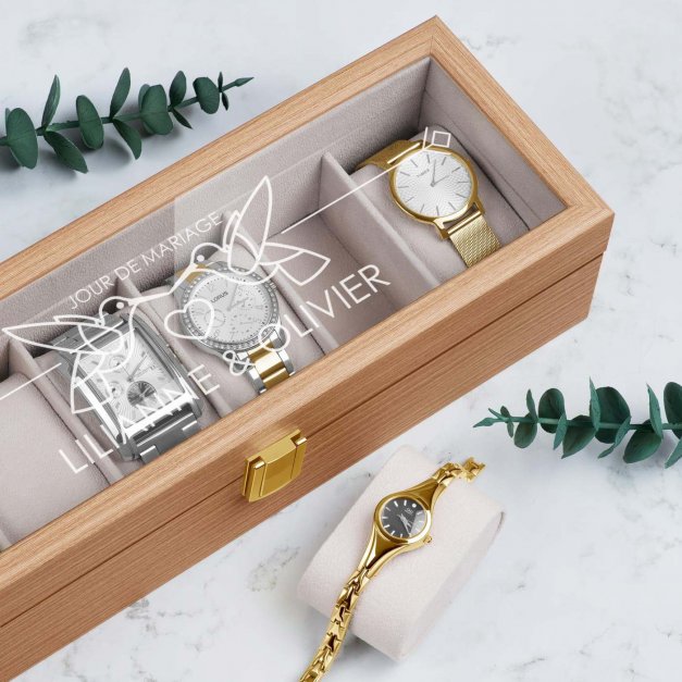 Boîte à montres en bois avec gravure pour un couple pour mariage