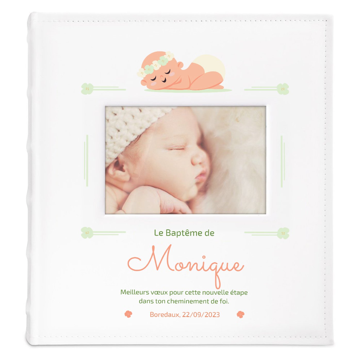 Album photo avec fenêtre et personnalisation pour le baptême d'une petite fille