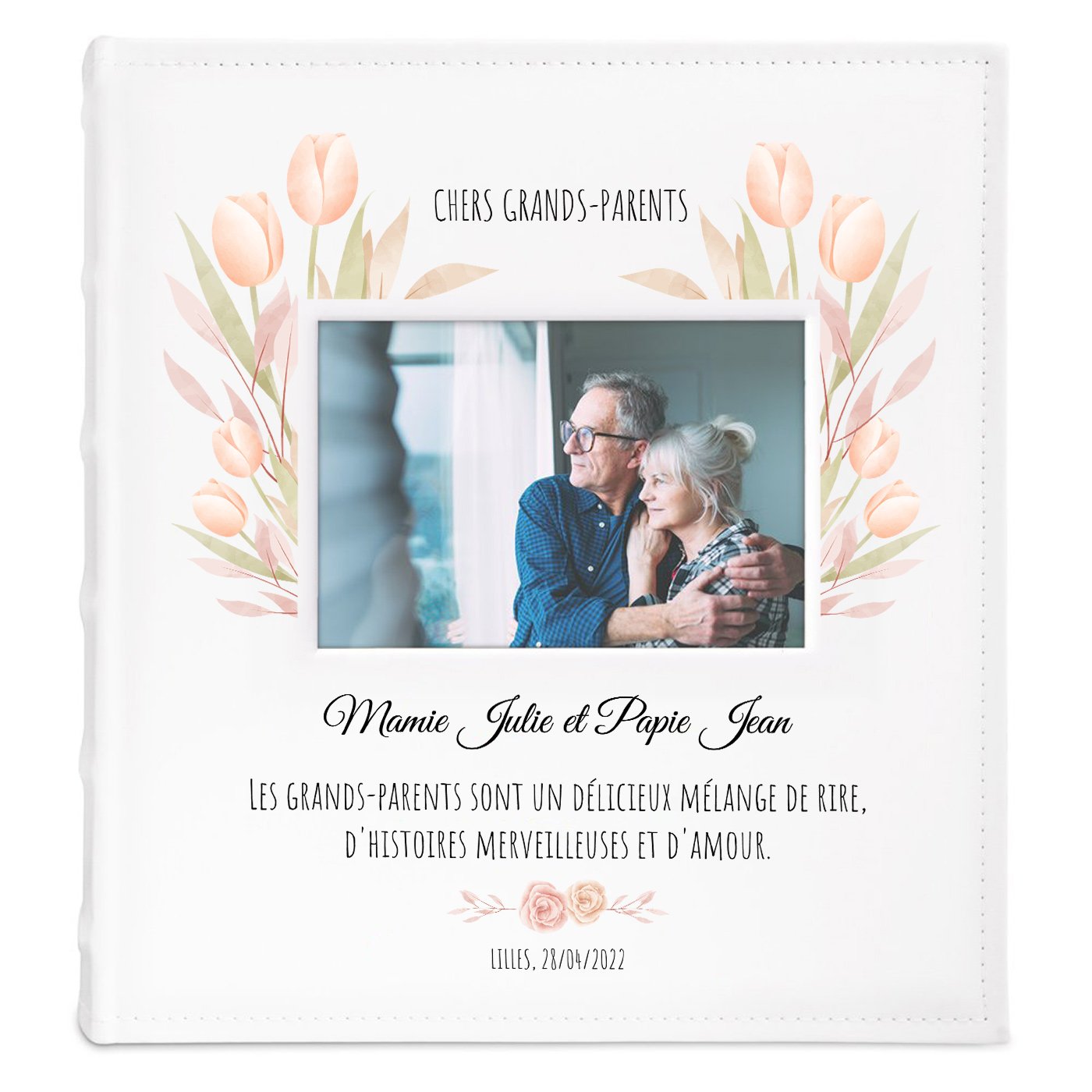 Album photo avec fenêtre et personnalisation pour grand-parents remerciement de mariage