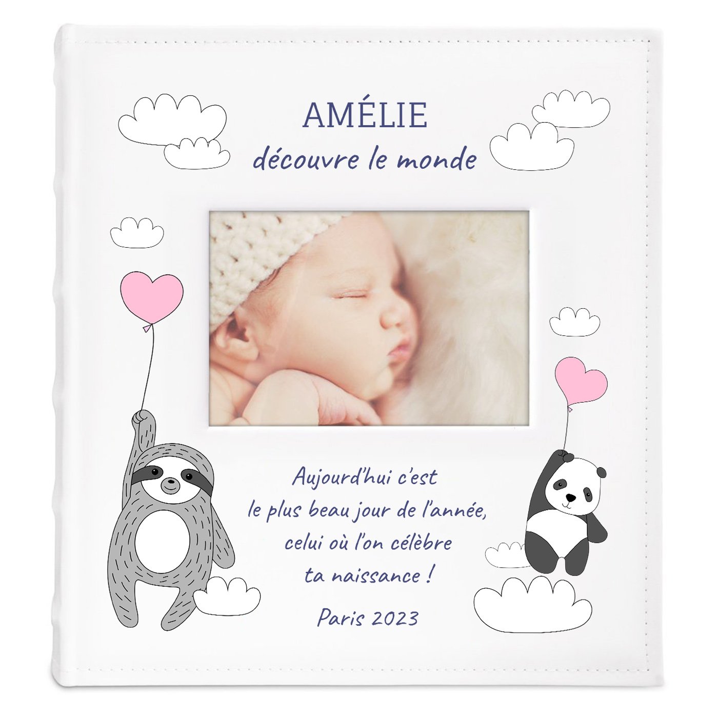 Album photo avec fenêtre et personnalisation pour un nouveau-né