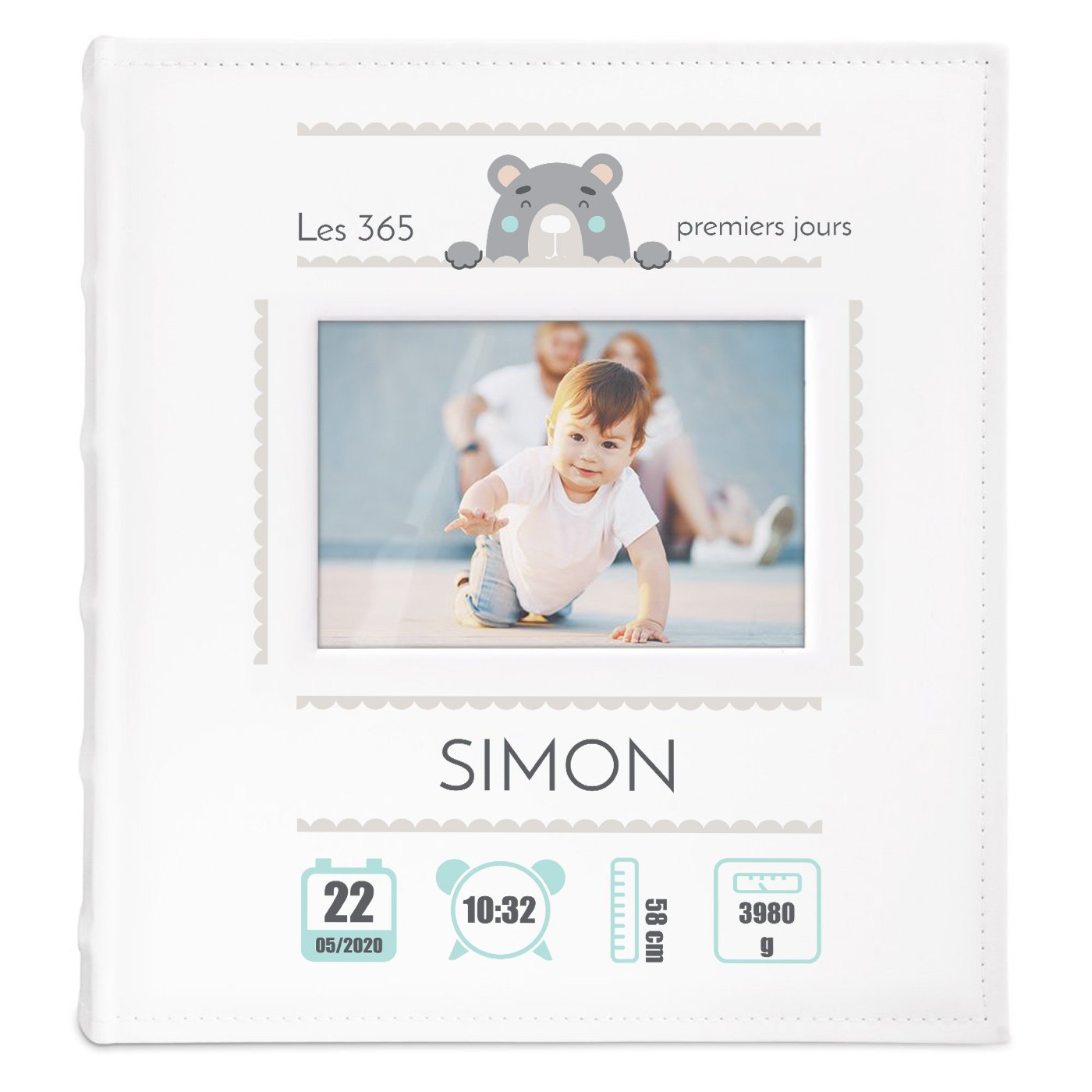 Album photo avec fenêtre et personnalisation pour garçon bébé nouveau-né