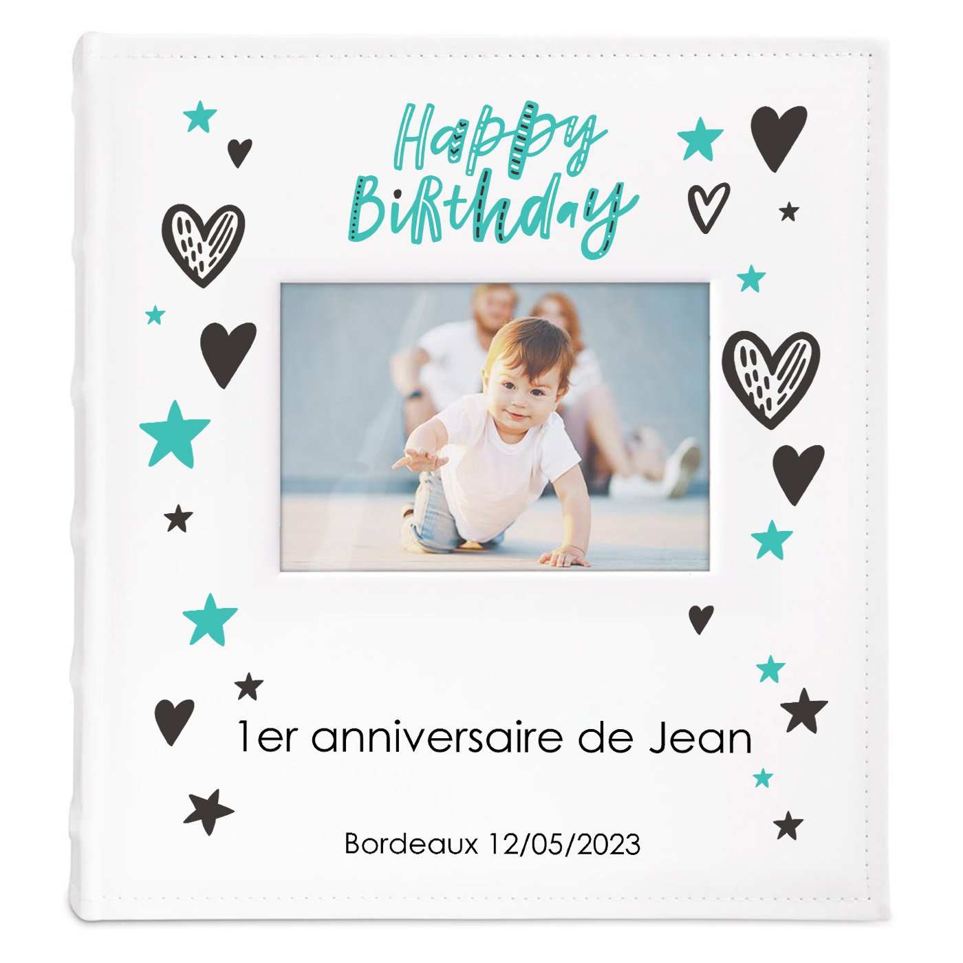 Album photo avec fenêtre et personnalisation pour garçon 1 an