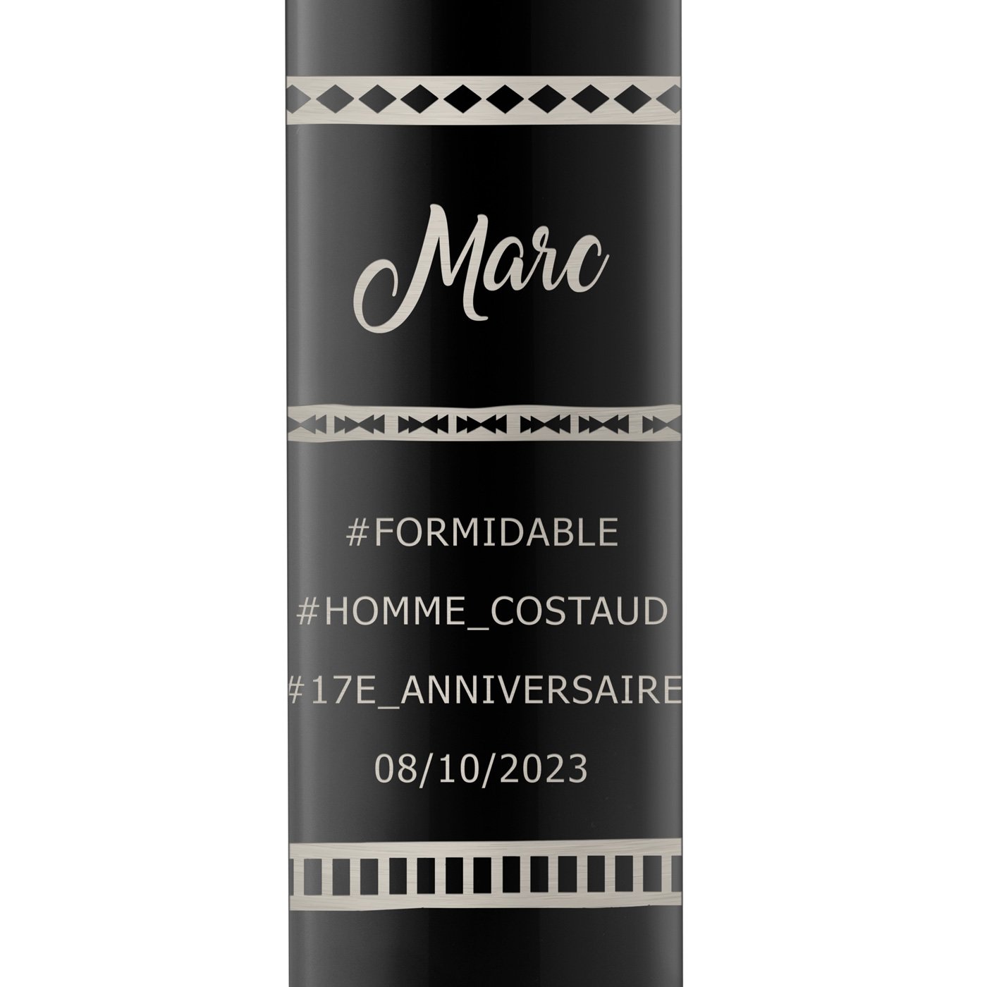 Bouteille isotherme noire personnalisée avec affichage LED pour un garçon pour ses 17 ans