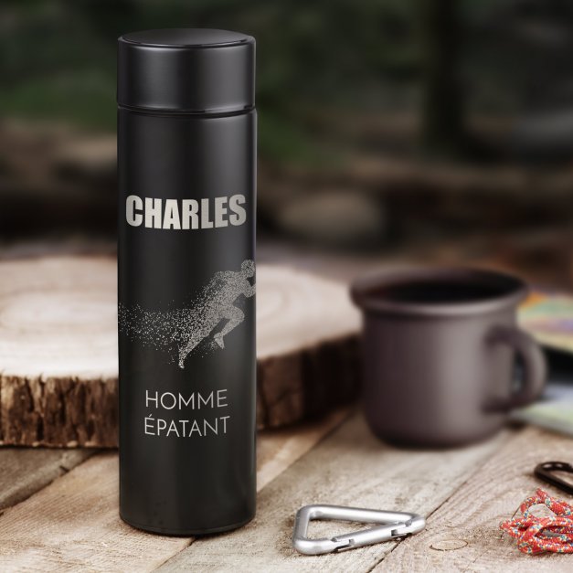 Bouteille isotherme noire personnalisée avec affichage LED pour l'anniversaire d'un mari