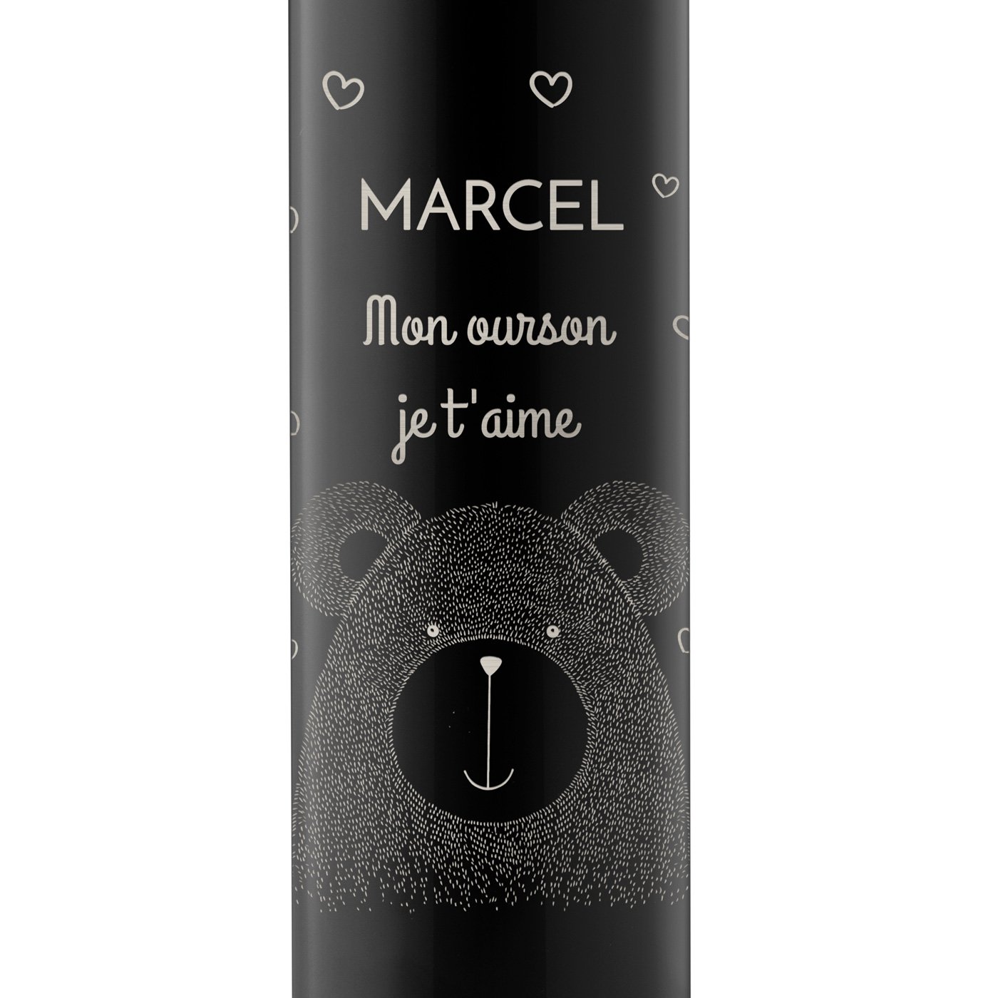 Bouteille isotherme noire avec gravure avec un affichage LED pour un copain pour la Saint-Valentin