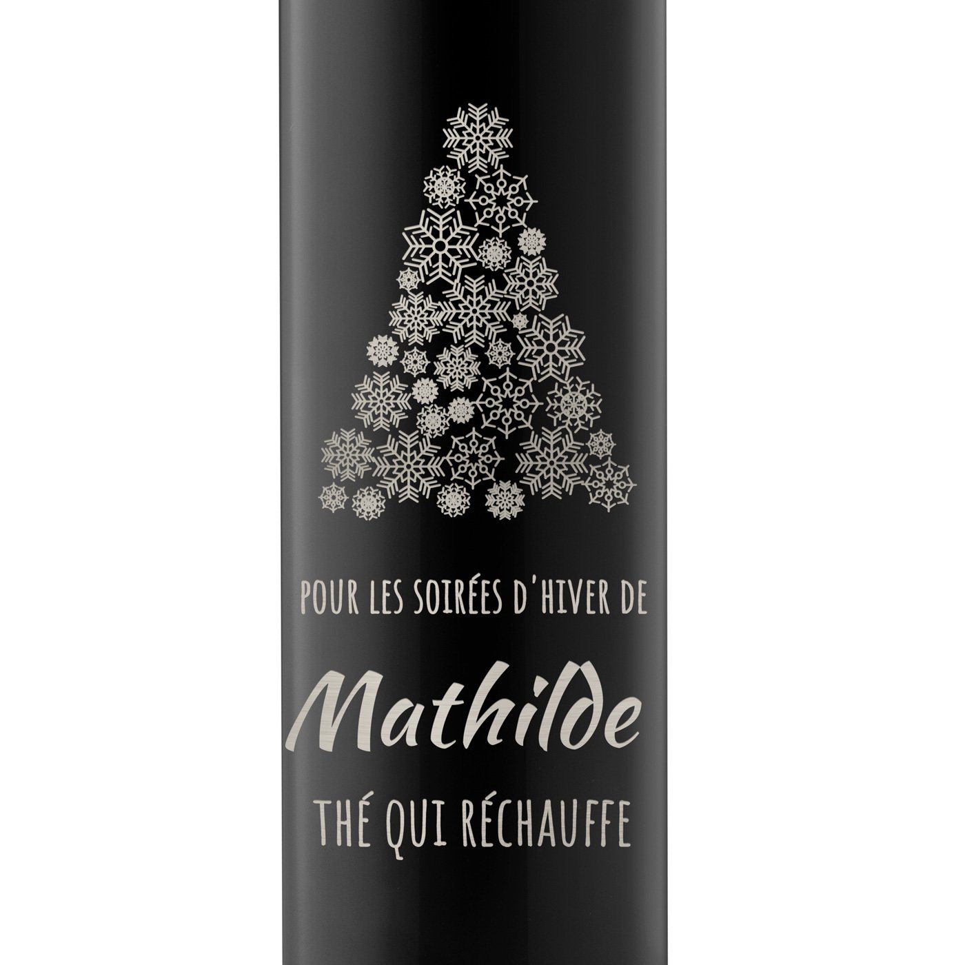 Bouteille isotherme noire personnalisée avec un affichage LED pour elle pour les soirées d'hiver