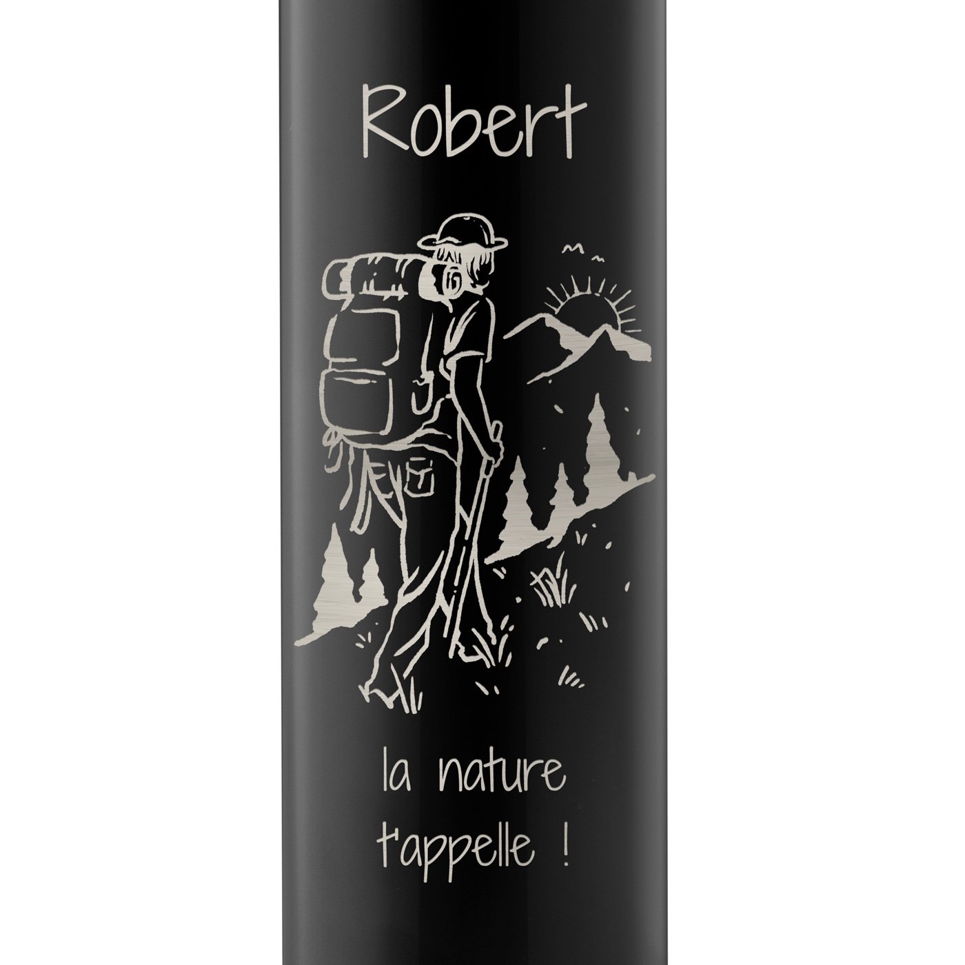 Bouteille isotherme noire avec gravure avec un affichage LED pour l'anniversaire d'un garçon