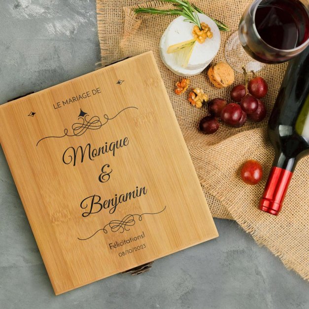 Ensemble d'accessoires pour vin avec coffret en bambou personnalisé pour couple pour mariage
