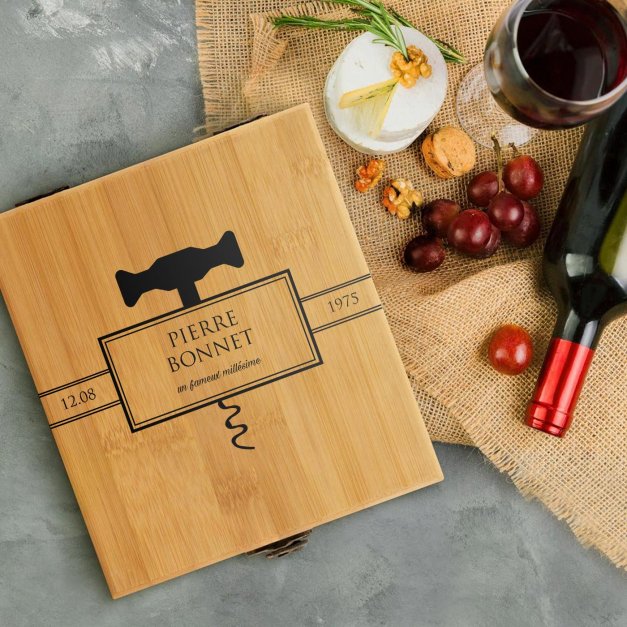 Ensemble d'accessoires pour vin avec coffret en bambou avec impression pour l'anniversaire de papa