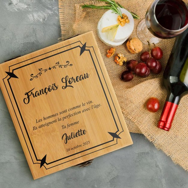 Ensemble d'accessoires pour vin avec coffret en bambou personnalisé pour un mari pour l'anniversaire de mariage