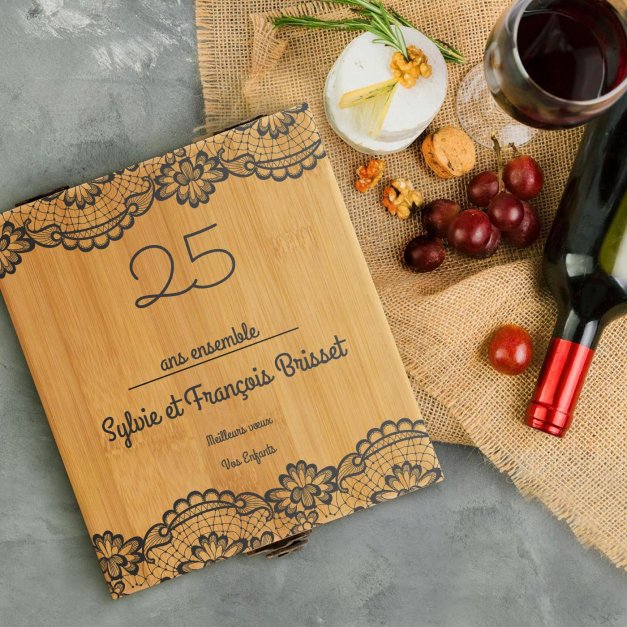 Ensemble d'accessoires pour vin avec coffret en bambou personnalisé pour parents pour 25 ans de mariage