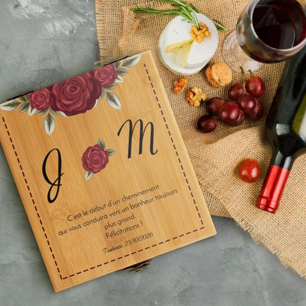 Ensemble d'accessoires pour vin avec coffret en bambou personnalisé pour le marié et pour la mariée