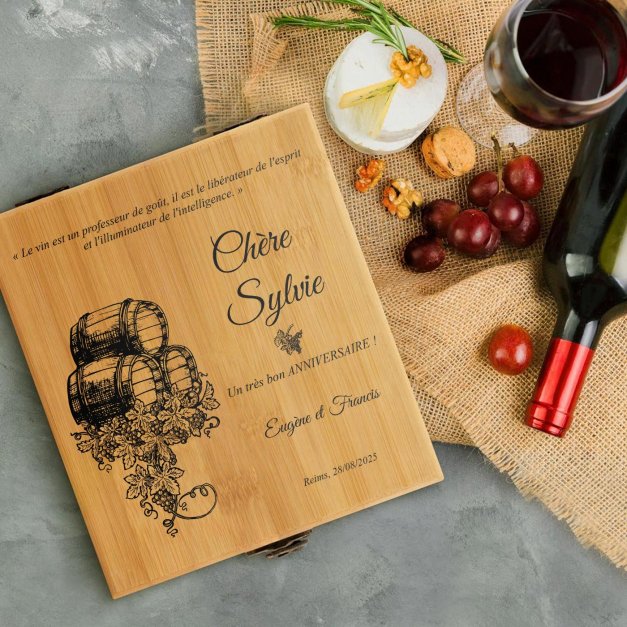 Ensemble d'accessoires pour vin avec coffret en bambou avec impression pour l'anniversaire d'une sœur