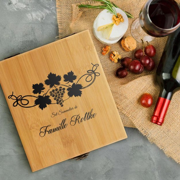 Ensemble d'accessoires pour vin avec coffret en bambou personnalisé pour famille pour une crémaillère
