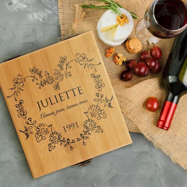 Ensemble d'accessoires pour vin avec coffret en bambou avec impression pour copine pour la Saint-Valentin