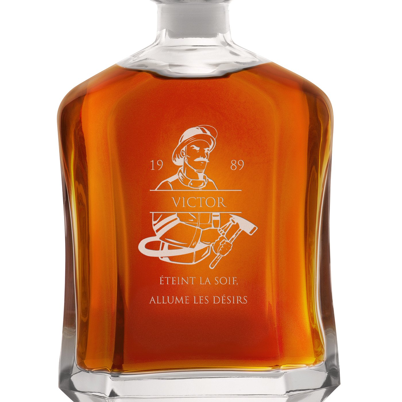 Carafe à whisky avec gravure pour un pompier 