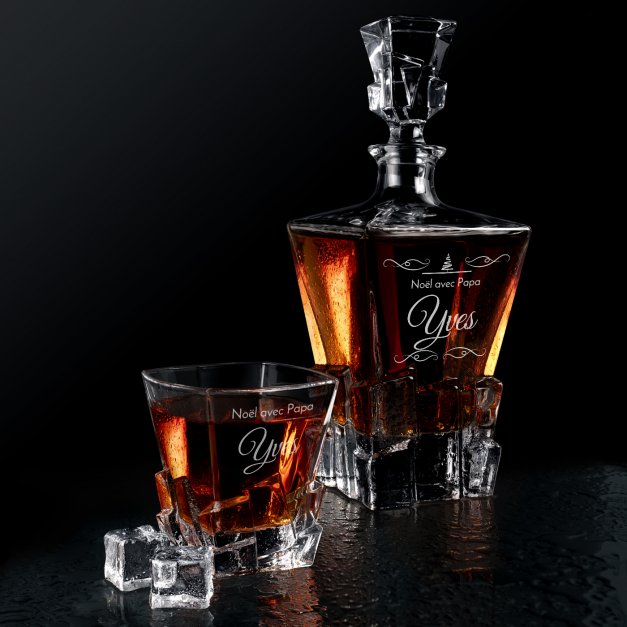 Carafe à whisky Ice Blink et 2 verres avec gravure pour papa pour Noël