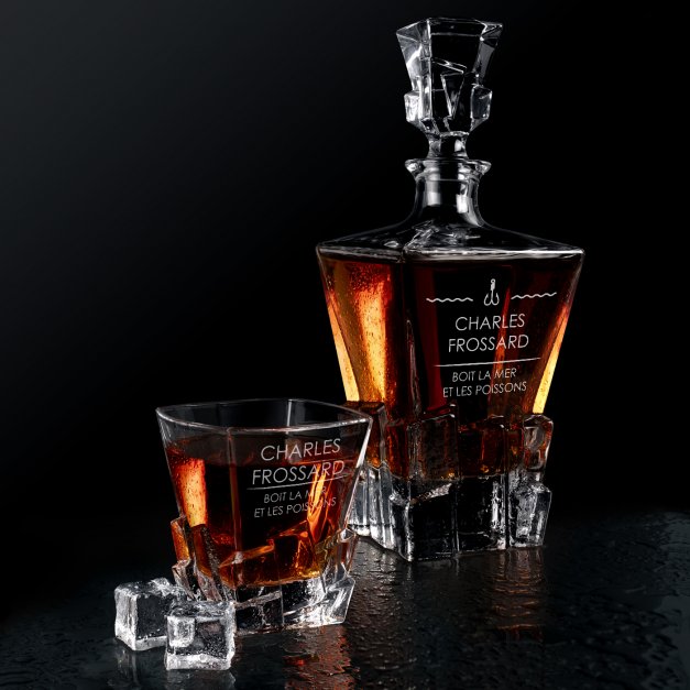 Carafe à whisky Ice Blink et 2 verres avec gravure pour pêcheur