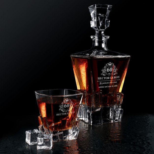 Carafe à whisky Ice Blink et 2 verres avec gravure pour 60e anniversaire homme