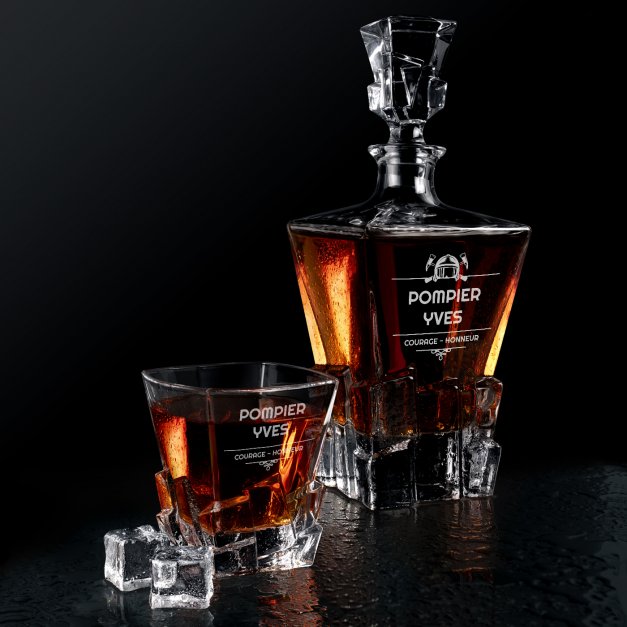Carafe à whisky Ice Blink et 6 verres avec gravure pour pompier