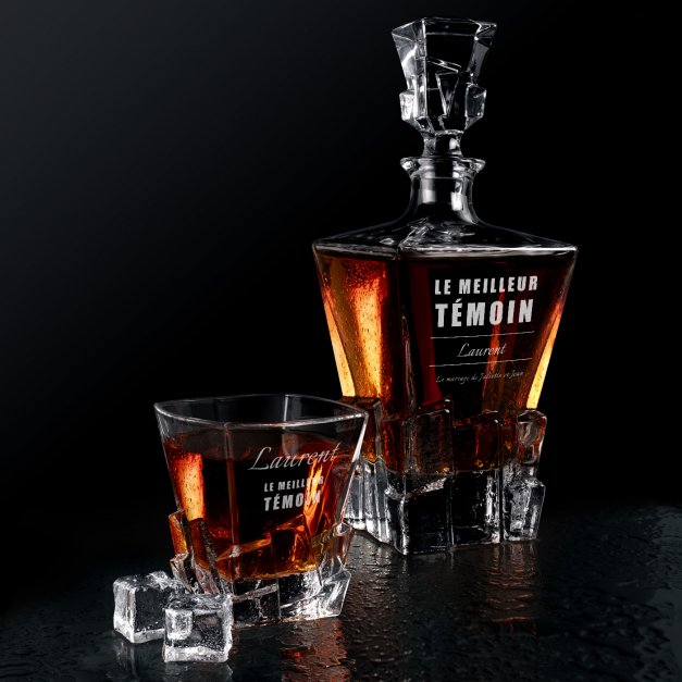 Carafe à whisky Ice Blink et 4 verres avec gravure pour un témoin de mariage