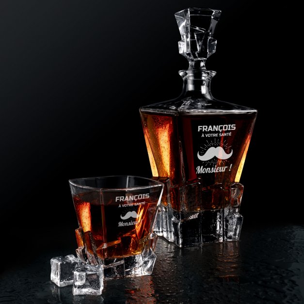 Carafe à whisky Ice Blink et 4 verres avec gravure pour monsieur