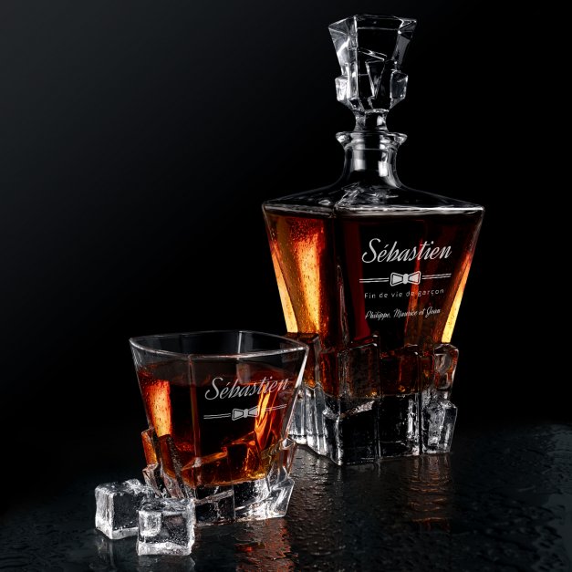 Carafe à whisky Ice Blink et 4 verres avec gravure pour un enterrement de vie de garçon