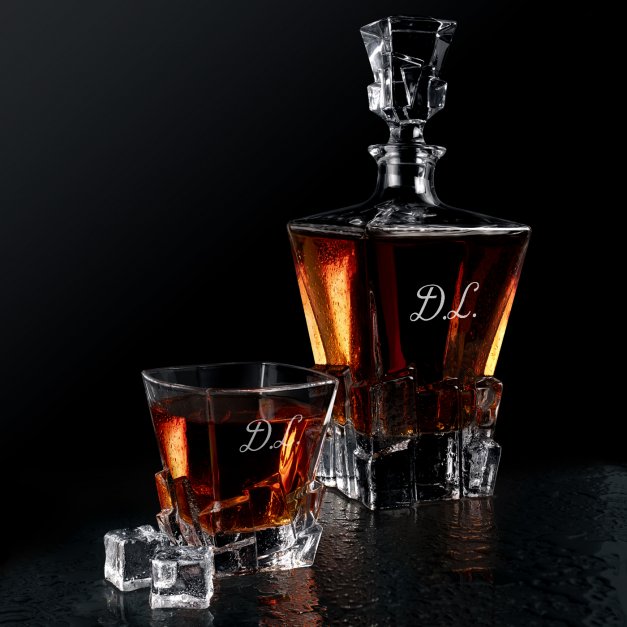 Carafe à whisky Ice Blink et 6 verres avec gravure pour homme avec des initiales