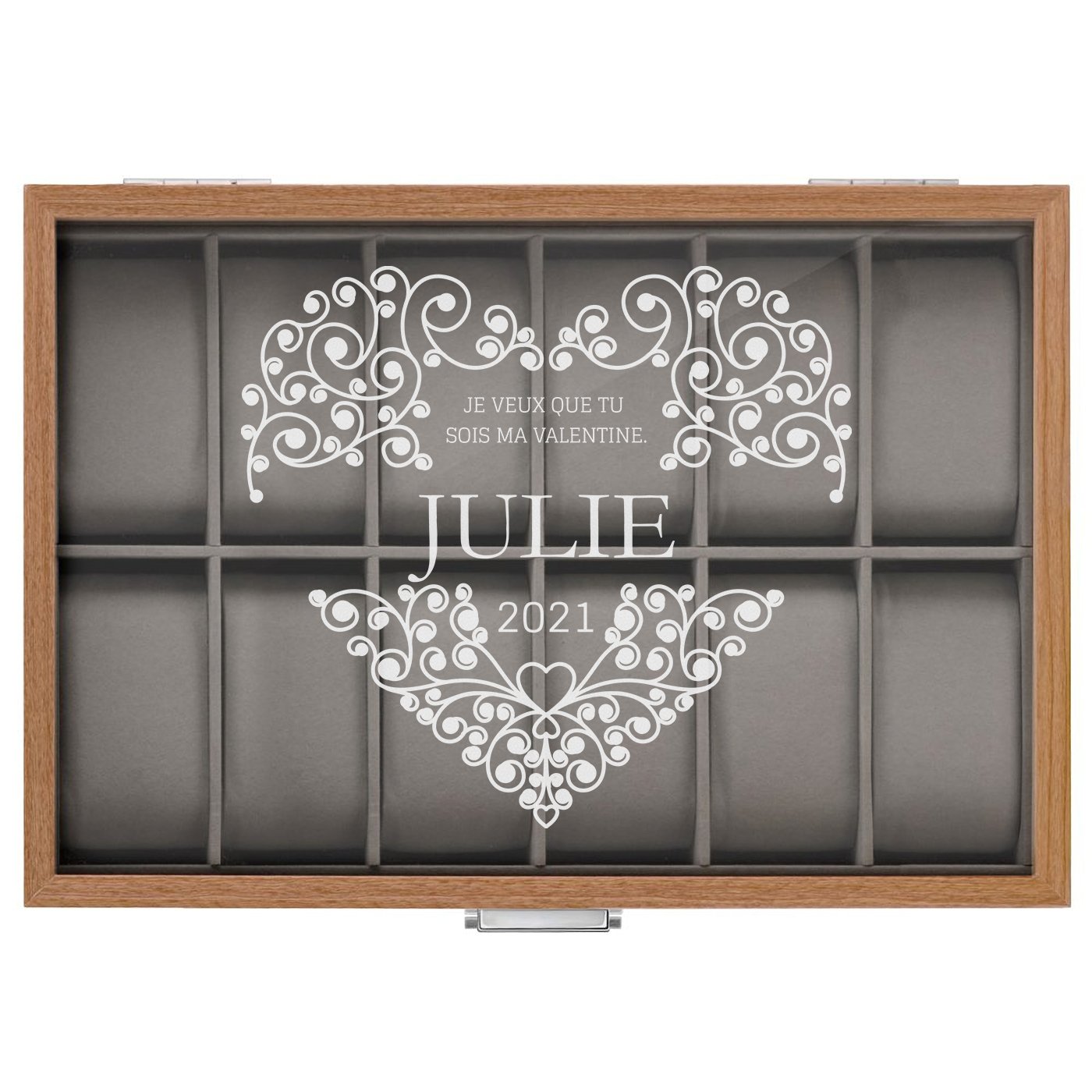 Boîte à montres gravée pour une amie pour la Saint-Valentin
