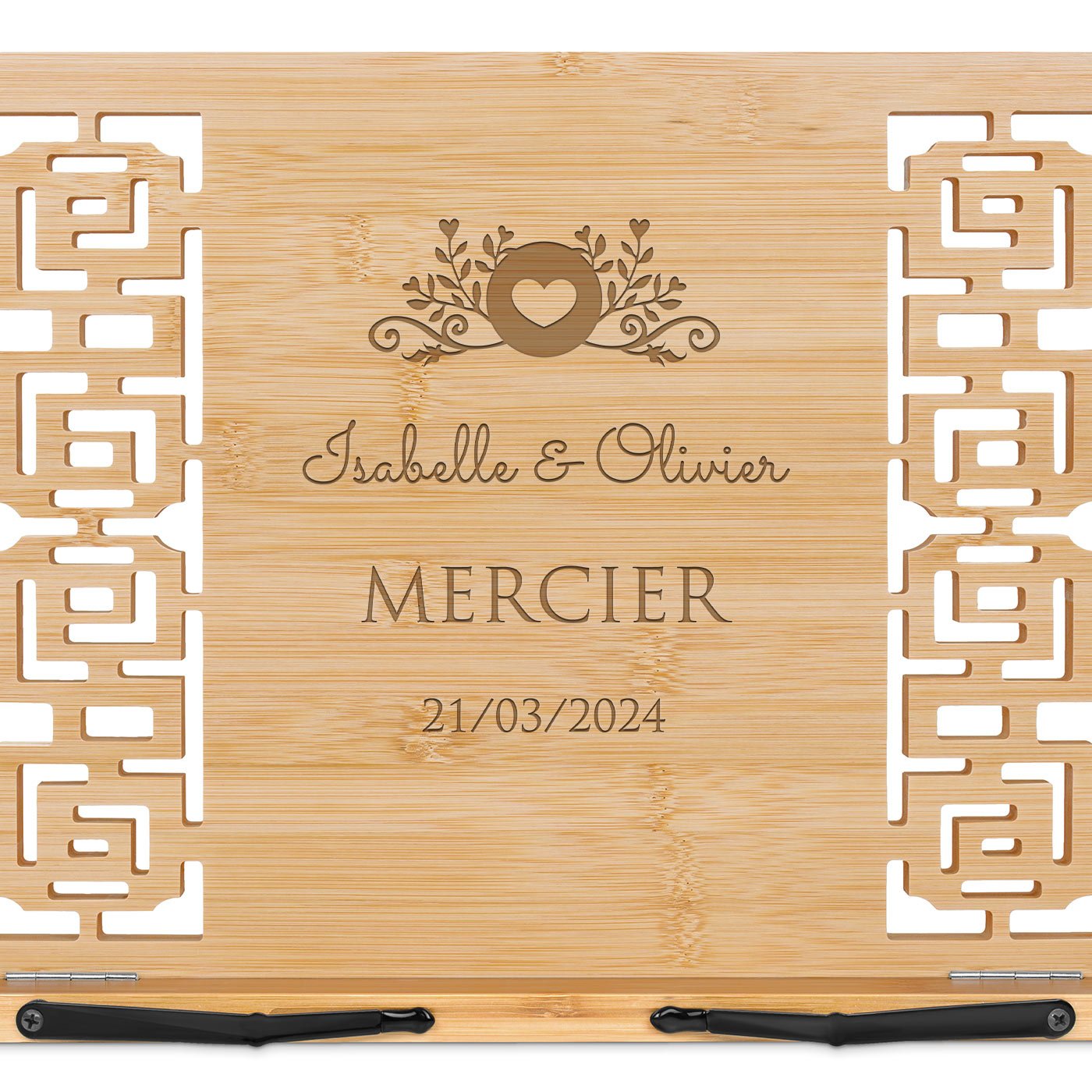 Support de livre en bois de bambou personnalisé pour couple