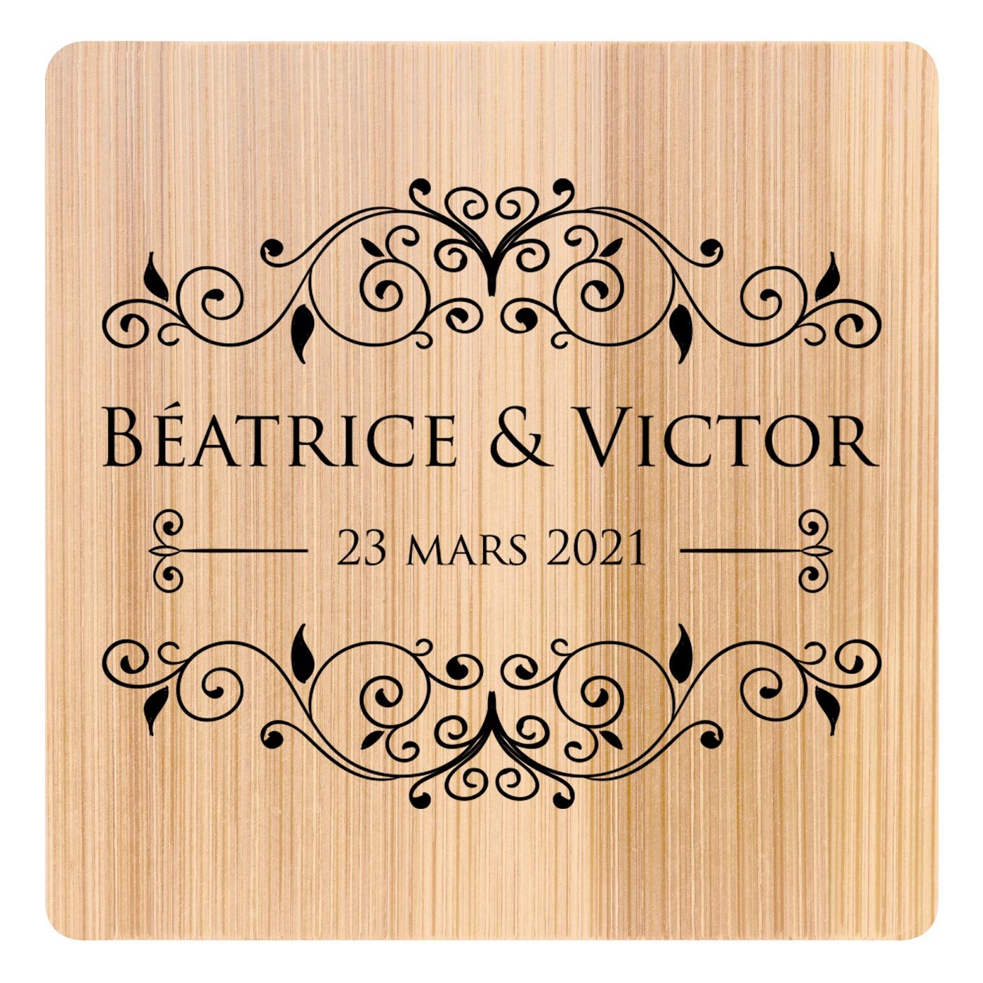 Ensemble de dessous de verres en bambou personnalisé pour un couple pour mariage