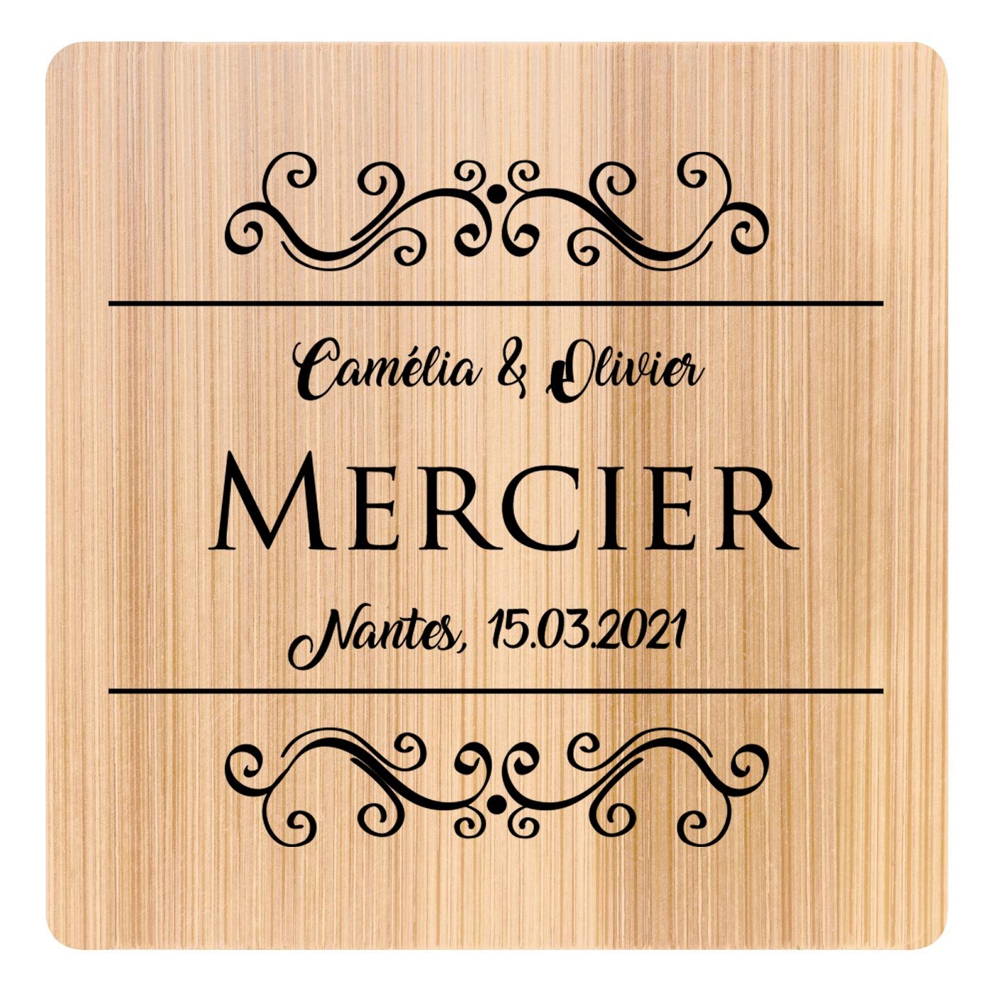 Ensemble de dessous de verres en bambou avec impression pour elle et pour lui pour mariage