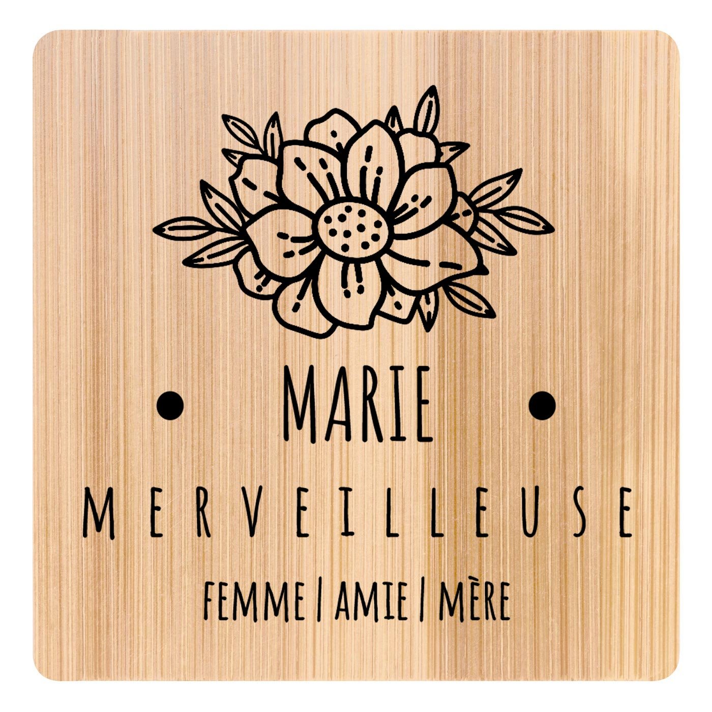 Ensemble de dessous de verres en bambou avec impression pour une femme pour l'anniversaire de mariage