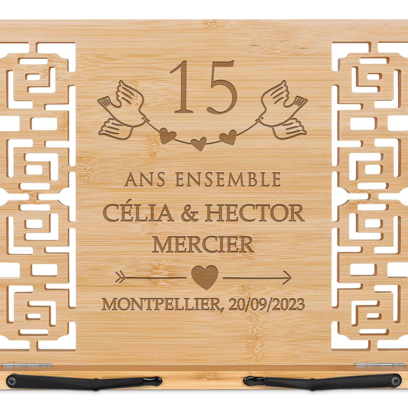 Support de livre en bois de bambou personnalisé pour couple pour 15 ans de mariage