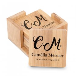 Ensemble de dessous de verres en bambou avec impression pour une amie pour une promotion de travail