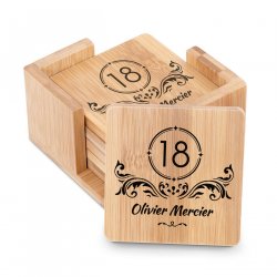 Ensemble de dessous de verres en bambou avec impression pour un jeune homme pour ses 18 ans