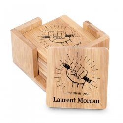 Ensemble de dessous de verres en bambou personnalisé pour le meilleur prof