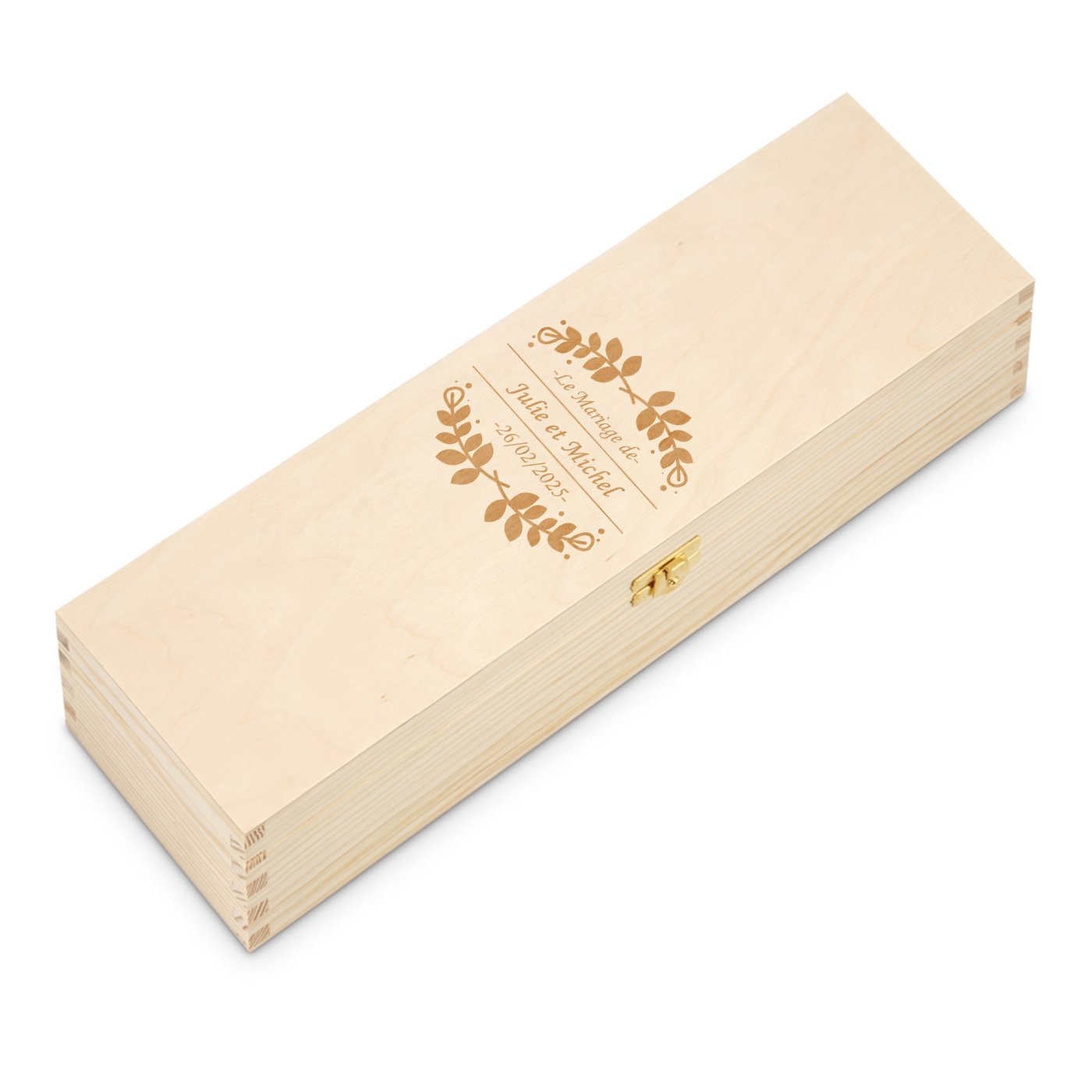 Boîte à vin en bois avec gravure pour 1 bouteille pour le marié et pour la mariée