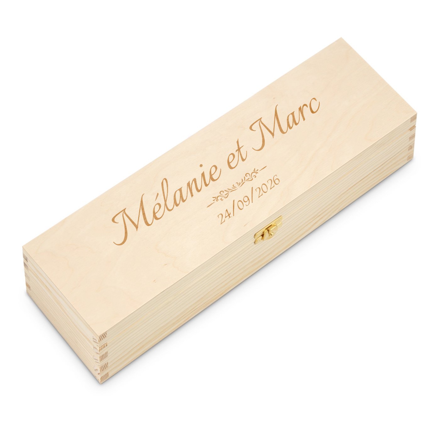 Boîte à vin en bois avec gravure pour 1 bouteille pour un couple pour une crémaillère 