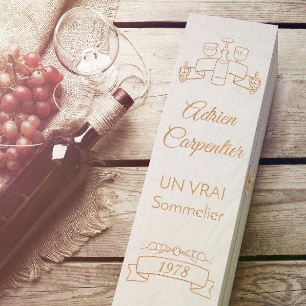 Boîte à vin en bois personnalisée pour 1 bouteille pour l'anniversaire de papa